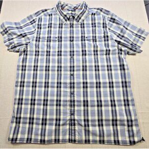 North Face Snap Up Chest Pocket Short Sleeve Shirt Men’s 2XL Black Yellow Plaid